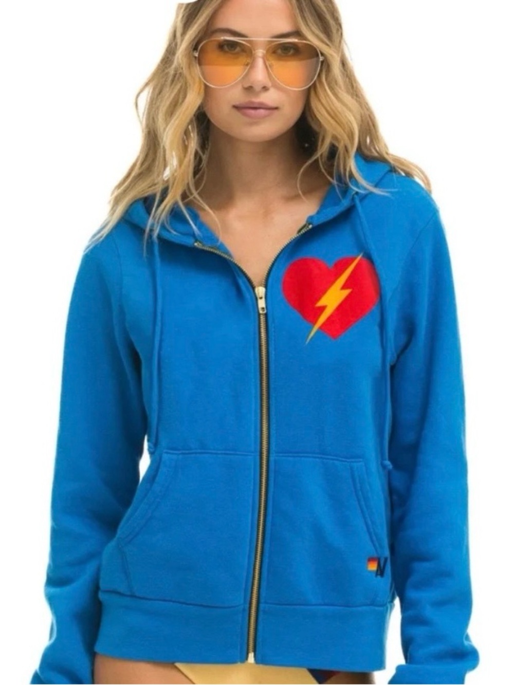Aviator Nation Bolt Heart Zip Hoodie L